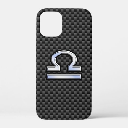 Libra Zodiac Sign on Black Carbon Fiber Print iPhone 12 Mini Case
