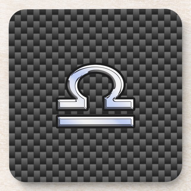 Libra Zodiac Sign on Black Carbon Fiber Print Coaster (Front)