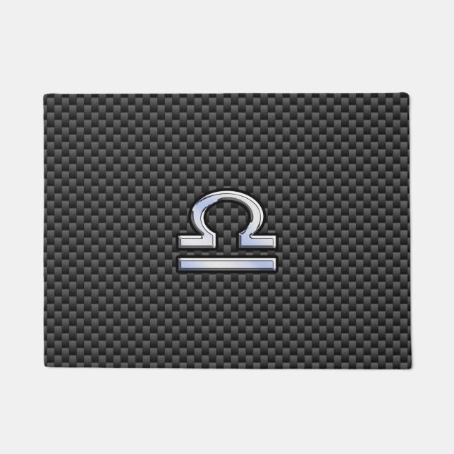 Libra Zodiac Sign on Black Carbon Fiber Print Doormat (Front)