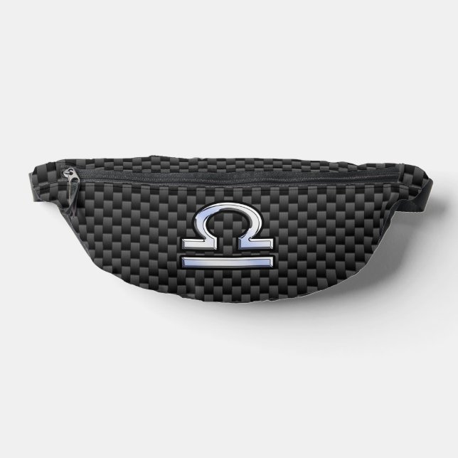 Libra Zodiac Sign on Black Carbon Fiber Print Fanny Pack (Lay Down)