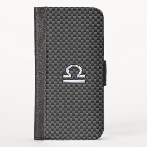 Libra Zodiac Sign on Black Carbon Fiber Print iPhone X Wallet Case