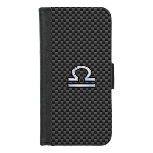 Libra Zodiac Sign on Black Carbon Fiber Print iPhone 87 Wallet Case