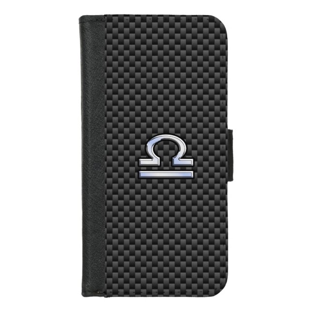 Libra Zodiac Sign on Black Carbon Fiber Print iPhone Wallet Case (Front)