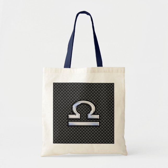 Libra Zodiac Sign on Black Carbon Fiber Print Tote Bag (Front)