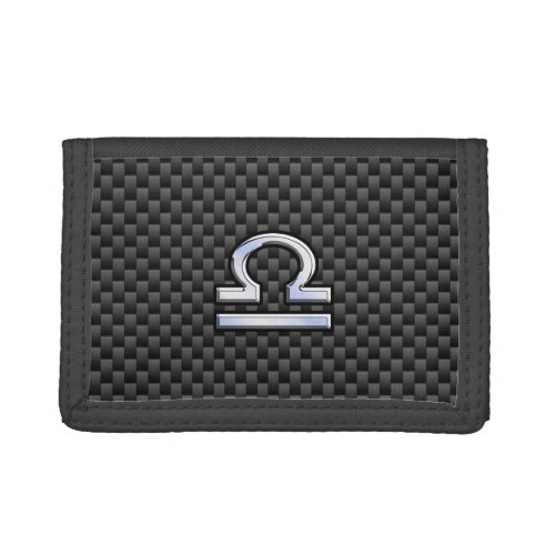 Libra Zodiac Sign on Black Carbon Fiber Print Tri_fold Wallet