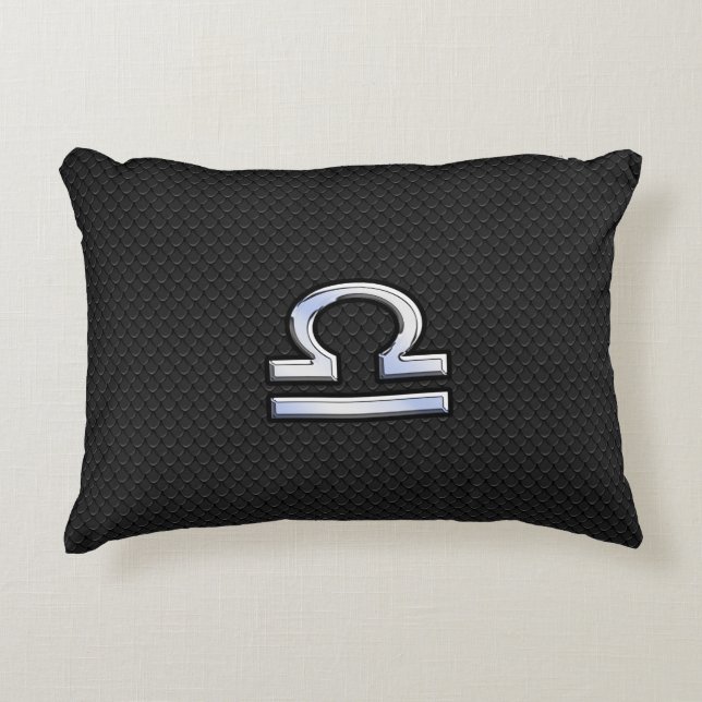 Libra Zodiac Sign on Black Snake Skin Decor Decorative Pillow (Front)