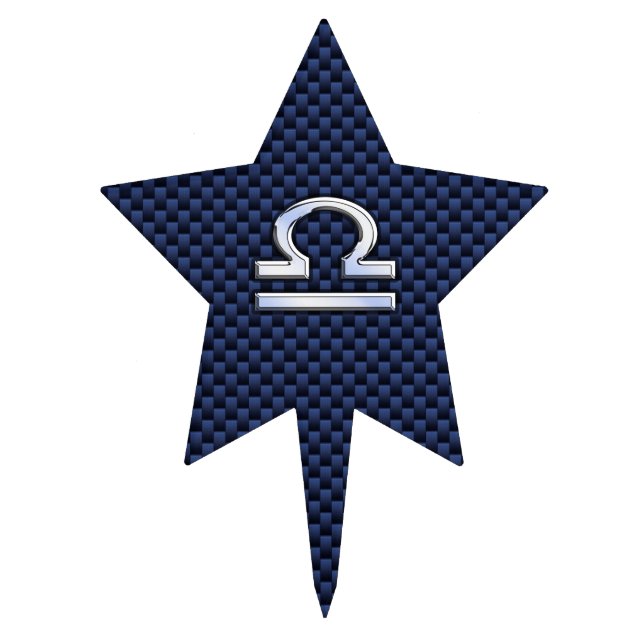 Libra Zodiac Sign on Blue Carbon Fiber Style Cake Topper (Front)