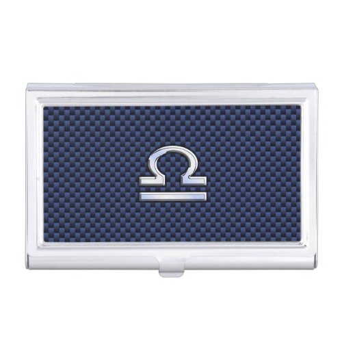 Libra Zodiac Sign on Blue Carbon Fiber Style Case For Business Cards