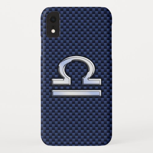 Libra Zodiac Sign on Blue Carbon Fiber Style iPhone XR Case