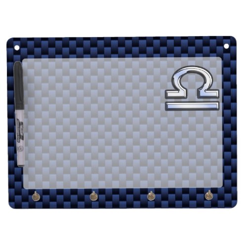 Libra Zodiac Sign on Blue Carbon Fiber Style Dry Erase Board With Keychain Holder