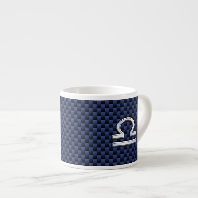 Libra Zodiac Sign on Blue Carbon Fiber Style Espresso Cup (Front Right)
