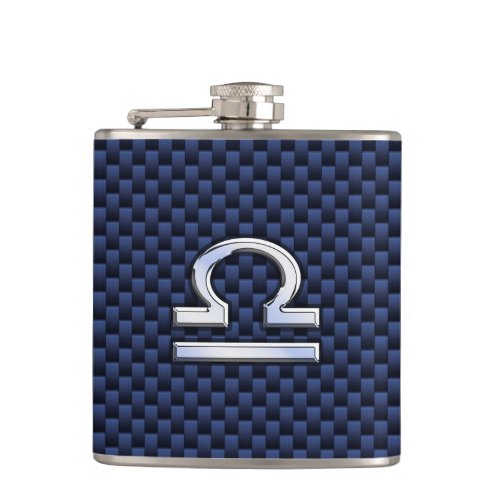 Libra Zodiac Sign on Blue Carbon Fiber Style Flask