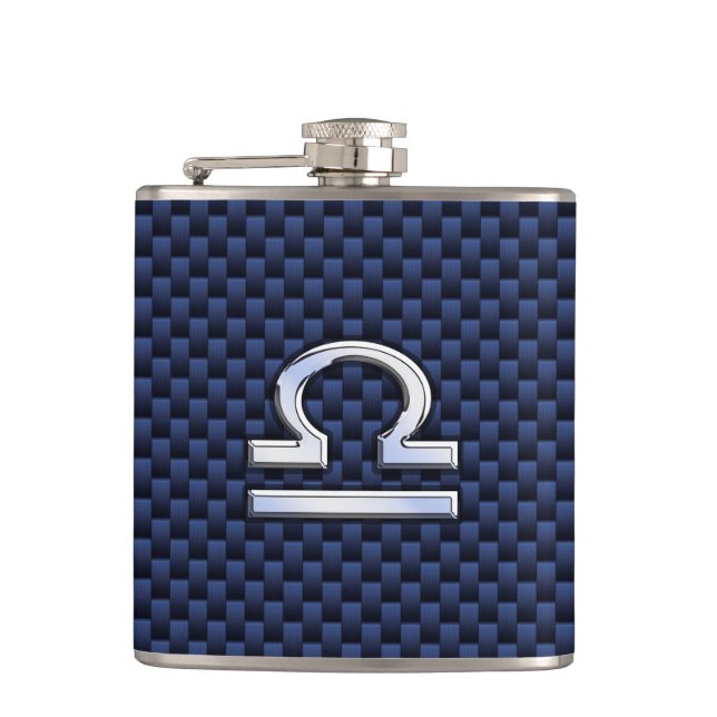 Libra Zodiac Sign on Blue Carbon Fiber Style Flask (Front)