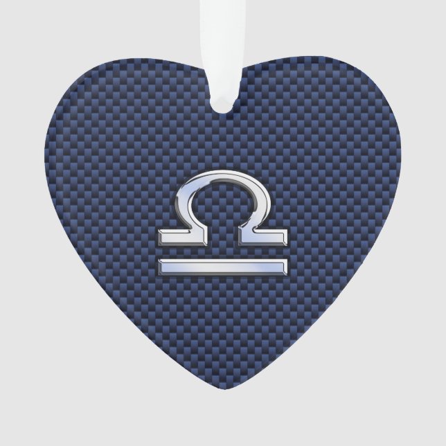 Libra Zodiac Sign on Blue Carbon Fiber Style Ornament (Front)