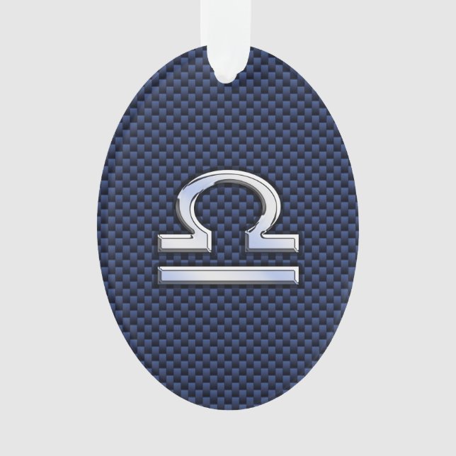 Libra Zodiac Sign on Blue Carbon Fiber Style Ornament (Front)