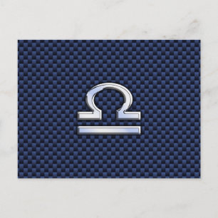 Libra Zodiac Sign on Blue Carbon Fiber Style Postcard