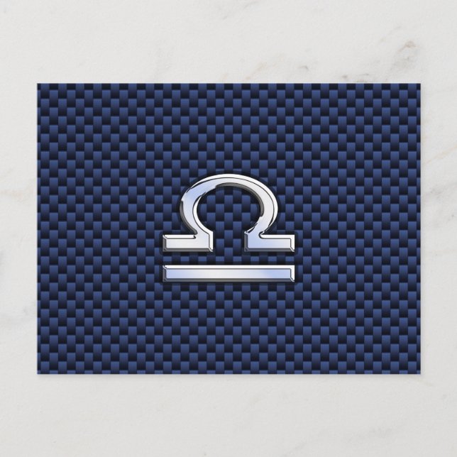 Libra Zodiac Sign on Blue Carbon Fiber Style Postcard (Front)