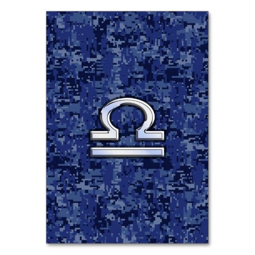 Libra Zodiac Sign on blue digital camo Table Number