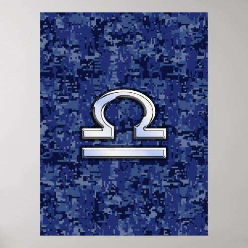 Libra Zodiac Sign on Blue Digital Camouflage