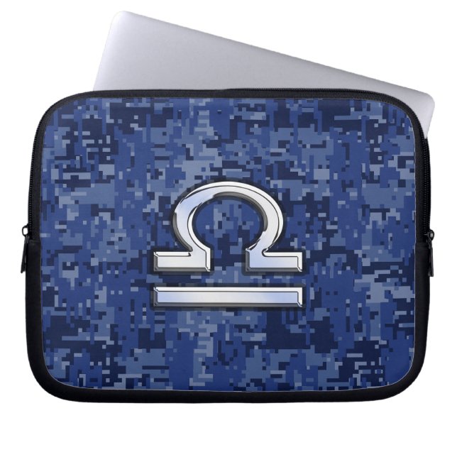 Libra Zodiac Sign on Blue Digital Camouflage Laptop Sleeve (Front)