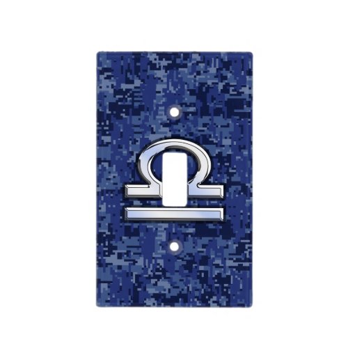 Libra Zodiac Sign on Blue Digital Camouflage Light Switch Cover