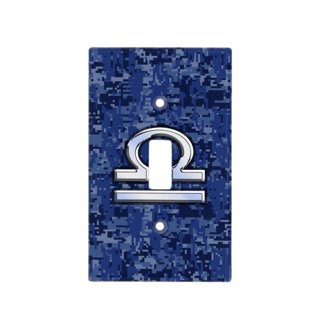 Libra Zodiac Sign on Blue Digital Camouflage Light Switch Cover (Front)