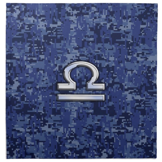 Libra Zodiac Sign on Blue Digital Camouflage Napkin (Front)