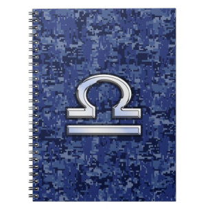Libra Zodiac Sign on Blue Digital Camouflage Notebook