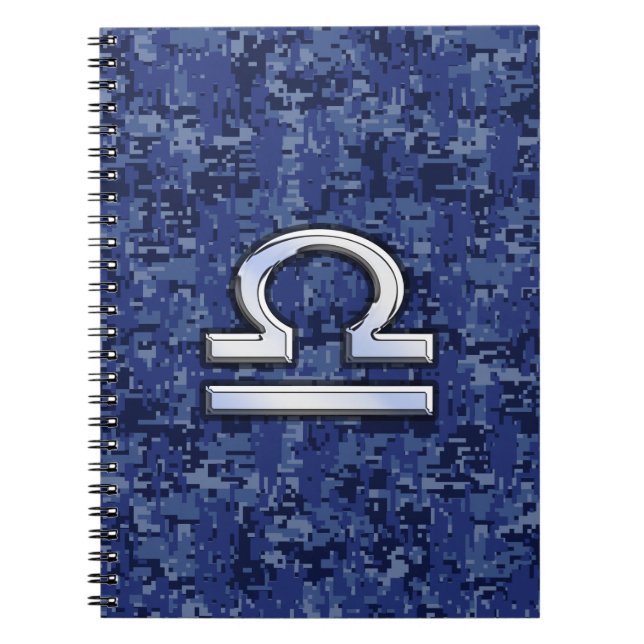 Libra Zodiac Sign on Blue Digital Camouflage Notebook (Front)