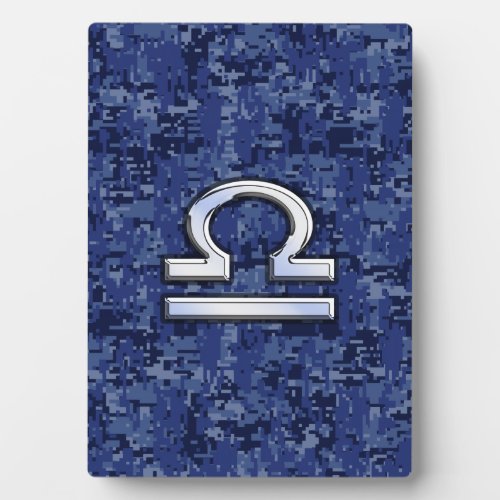 Libra Zodiac Sign on Blue Digital Camouflage Plaque