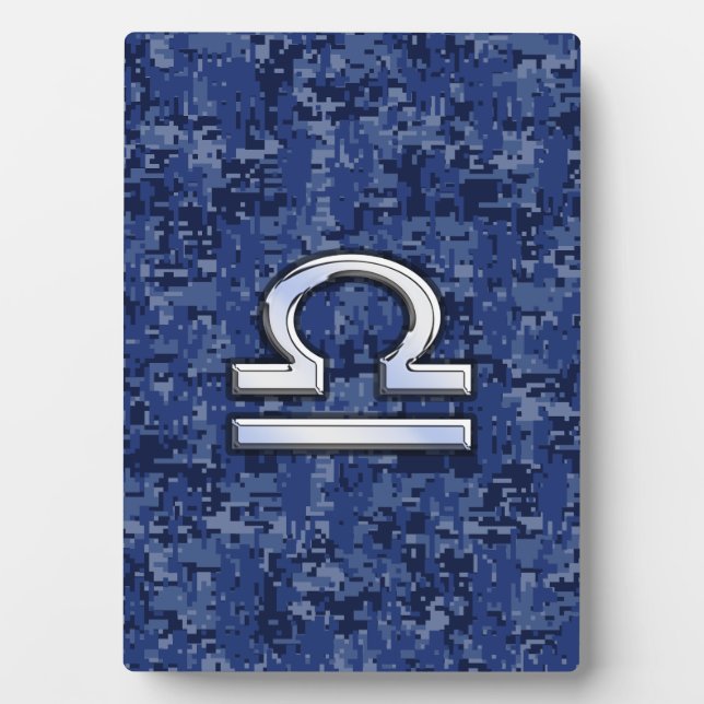Libra Zodiac Sign on Blue Digital Camouflage Plaque (Front)