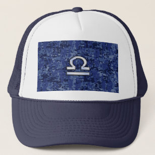 Libra Zodiac Sign on Blue Digital Camouflage Trucker Hat