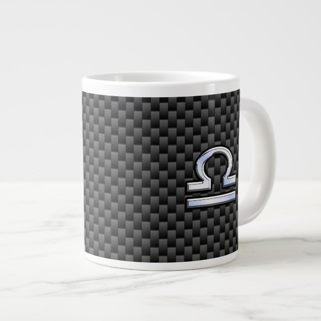 Libra Zodiac Sign on Carbon Fiber Style Giant Coffee Mug (Front Right)