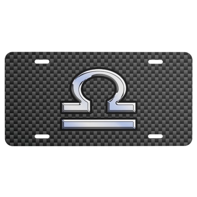 Libra Zodiac Sign on Carbon Fiber Style License Plate (Front)