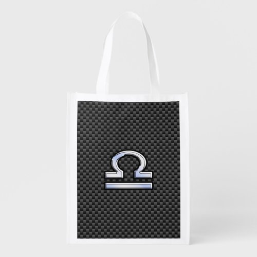 Libra Zodiac Sign on Carbon Fiber Style Reusable Grocery Bag