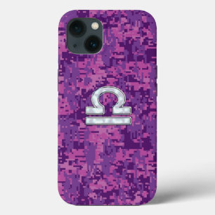 Libra Zodiac Sign on Fuchsia Camo iPhone 13 Case