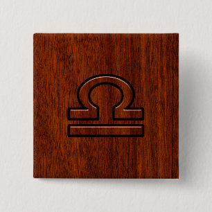 Libra Zodiac Sign on Mahogany Brown Style Print Button