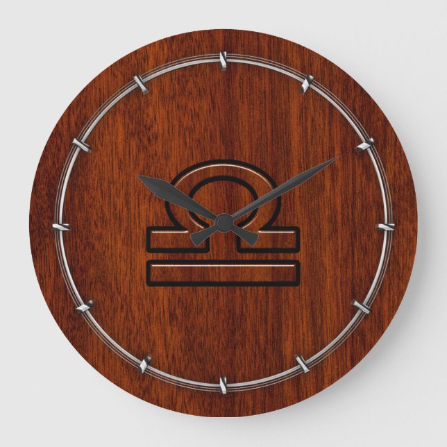 Libra Zodiac Sign on Mahogany Brown Style Print Large Clock (Front)