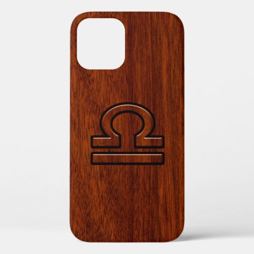 Libra Zodiac Sign on Mahogany Style iPhone 12 Case