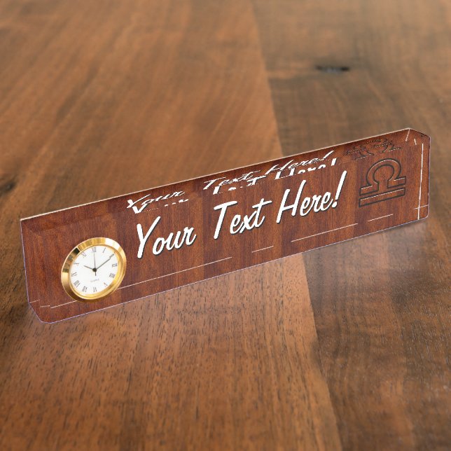 Libra Zodiac Sign on Mahogany Style Decor Desk Name Plate (Side)