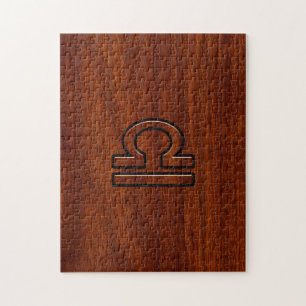 Libra Zodiac Sign on Mahogany Style Print Jigsaw Puzzle