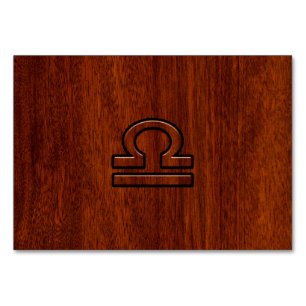 Libra Zodiac Sign on Mahogany Style Print Table Number