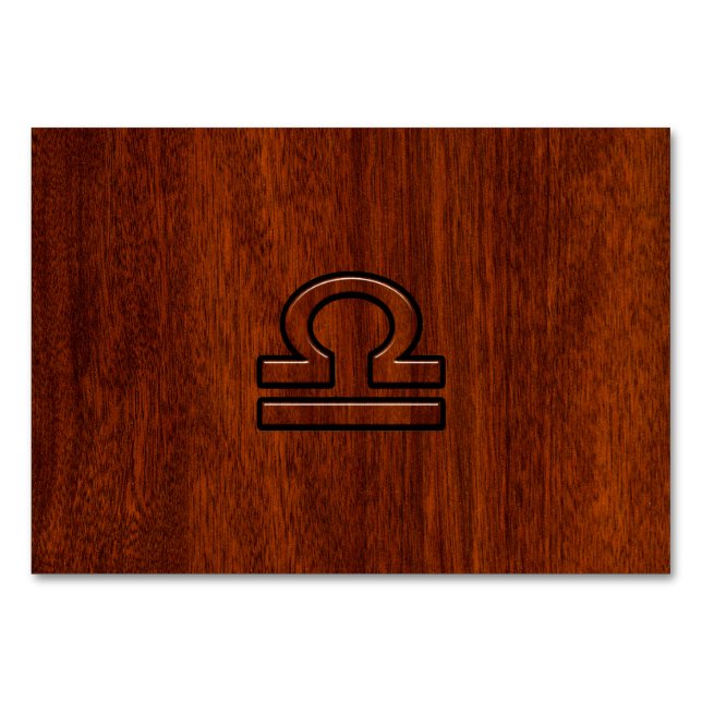 Libra Zodiac Sign on Mahogany Style Print Table Number (Front)