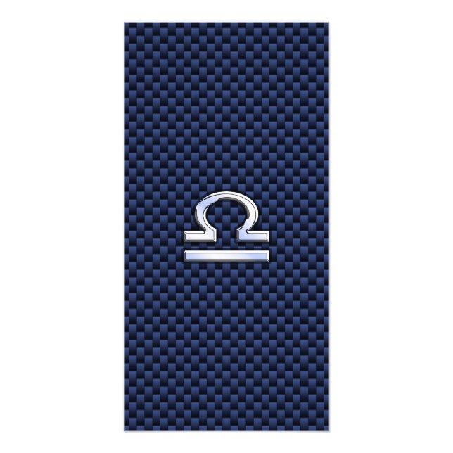 Libra Zodiac Sign on Navy Blue Carbon Fiber Card (Front)
