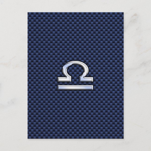 Libra Zodiac Sign on Navy Blue Carbon Fiber Postcard (Front)