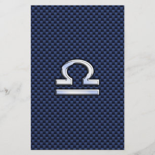 Libra Zodiac Sign on Navy Blue Carbon Fiber Stationery