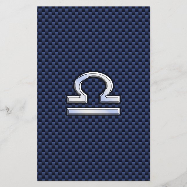 Libra Zodiac Sign on Navy Blue Carbon Fiber Stationery (Front)