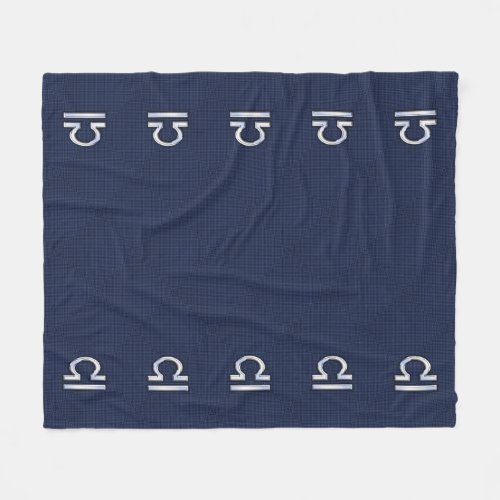Libra Zodiac Sign on Navy Carbon Fiber Style Fleece Blanket