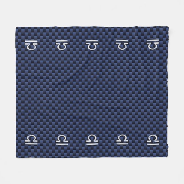 Libra Zodiac Sign on Navy Carbon Fiber Style Fleece Blanket (Front (Horizontal))