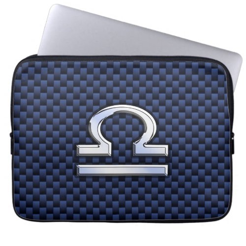 Libra Zodiac Sign on Navy Carbon Fiber Style Laptop Sleeve